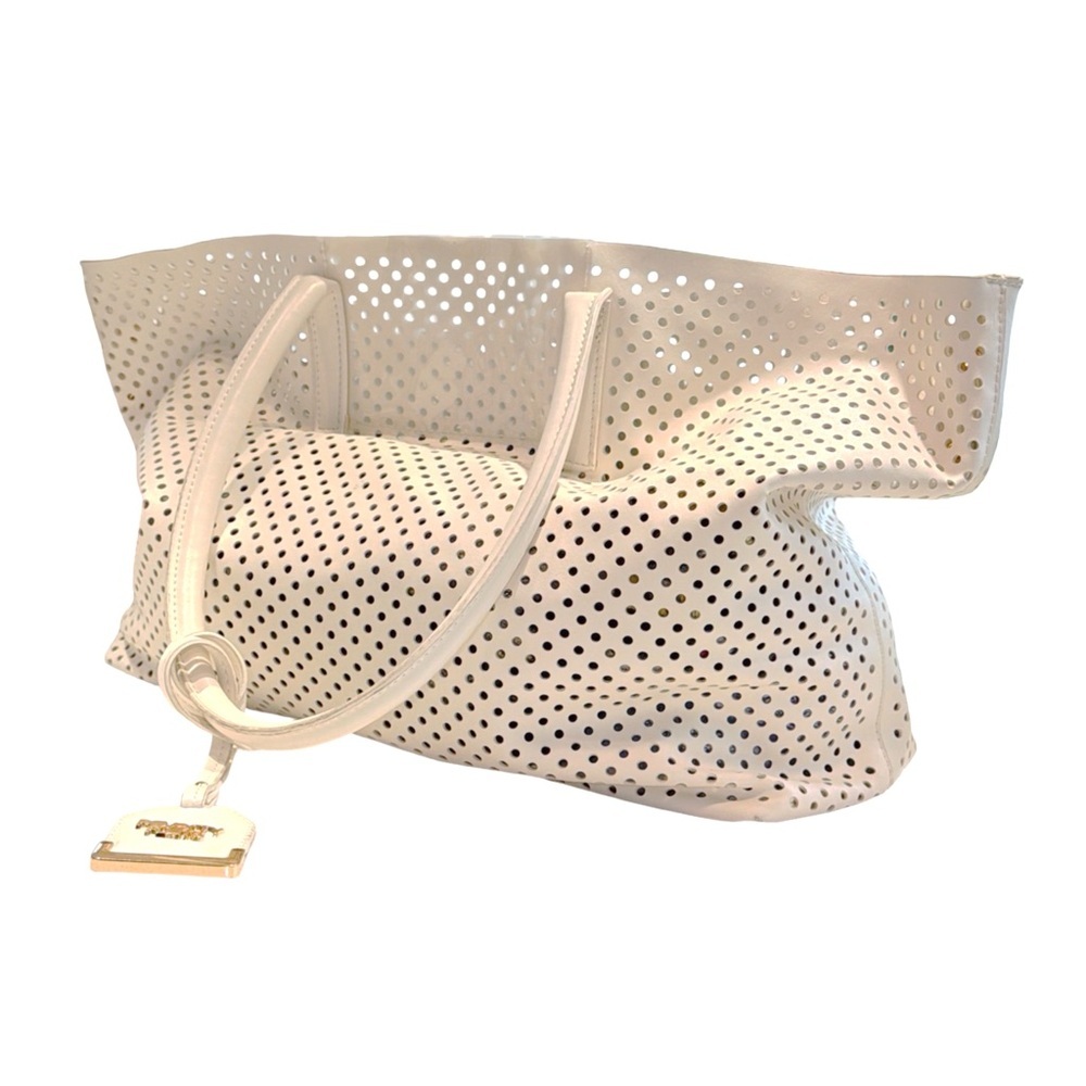 Poverty Flats Perforated White Tote Bag w/ Removable Insert Beach Resort Handbag - Picture 5 of 14